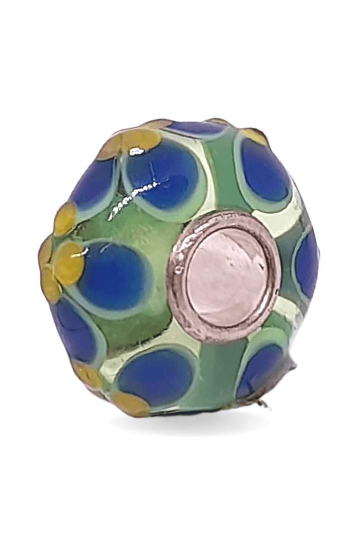 Green Glass Bead with Blue Floral Universal Unique Bead #1548 - Mu Shop