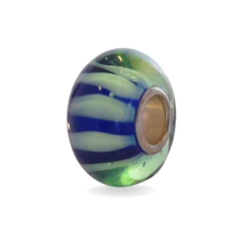 Green Glass Bead with Blue Stripes Universal Unique Bead #1546 - Mu Shop