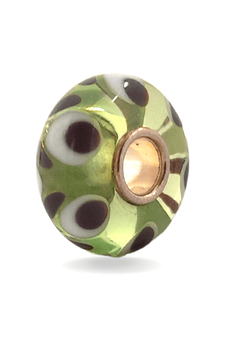 Green Glass Bead with Brown Bubbles Universal Unique Bead #1493 - Mu Shop