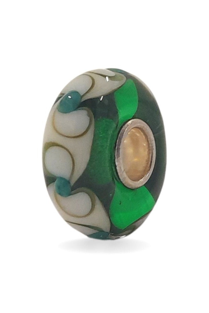 Green Glass Bead with Dots and Decorations Universal Unique Bead #1562 - Mu Shop