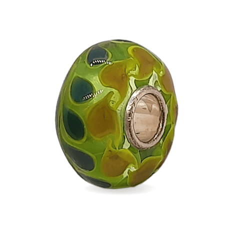 Green Glass Bead with Green and Yellow Latte Pattern Universal Unique Bead #1509 - Mu Shop