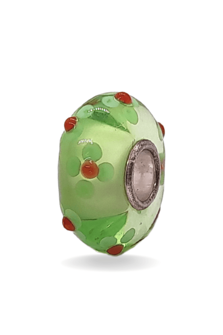 Green Glass Bead with Red Floral Universal Unique Bead #1451 - Mu Shop