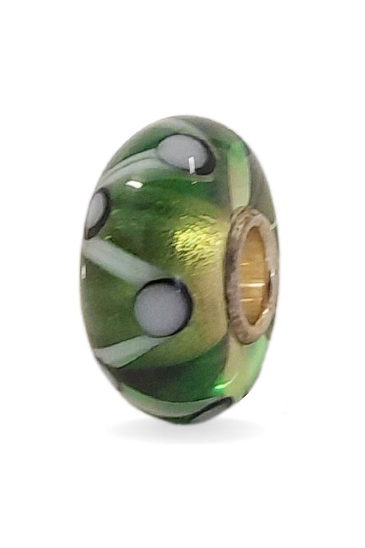 Green Glass Bead with White Dots Universal Unique Bead #1553 - Mu Shop