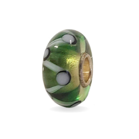 Green Glass Bead with White Dots Universal Unique Bead #1553 - Mu Shop