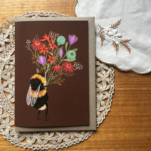 Greeting Card - Bee with a Posy. Nature illustration - Mu Shop