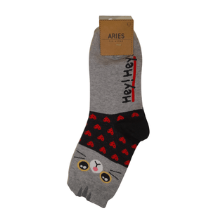 Grey Cat Ankle Socks -Black - Mu Shop