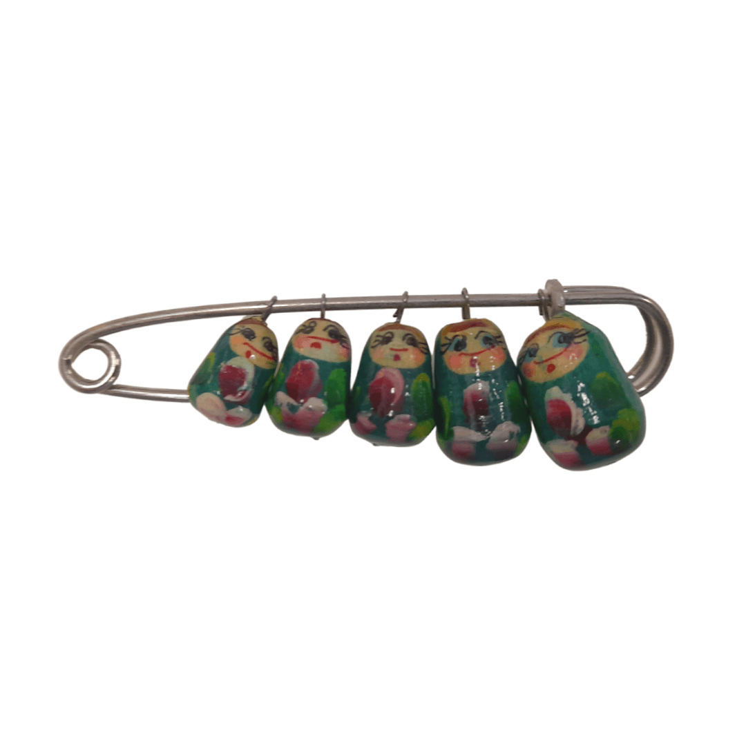 Handmade Russian Matryoshka Doll Pin (Dark Green) - Mu Shop