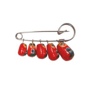 Handmade Russian Matryoshka Doll Pin (Red) - Mu Shop