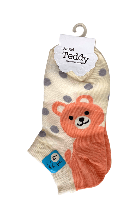 Kids Ankle Socks - Cream-coloured with Orange Bear 170mm(7~8) - Mu Shop