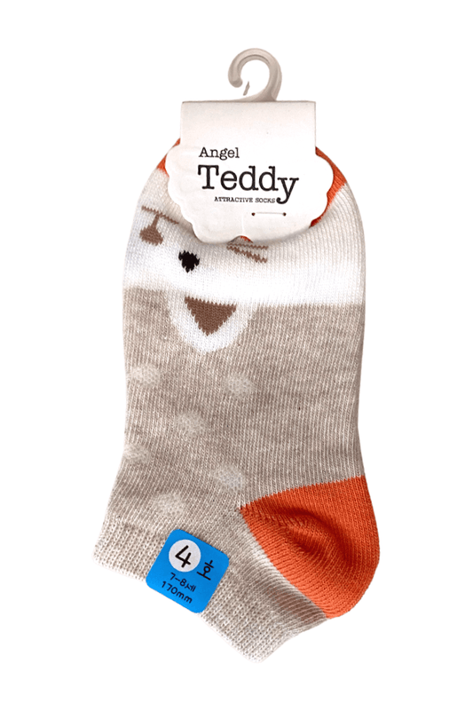 Kids Ankle Socks - Cream-coloured with Orange Cat 170mm(7~8) - Mu Shop