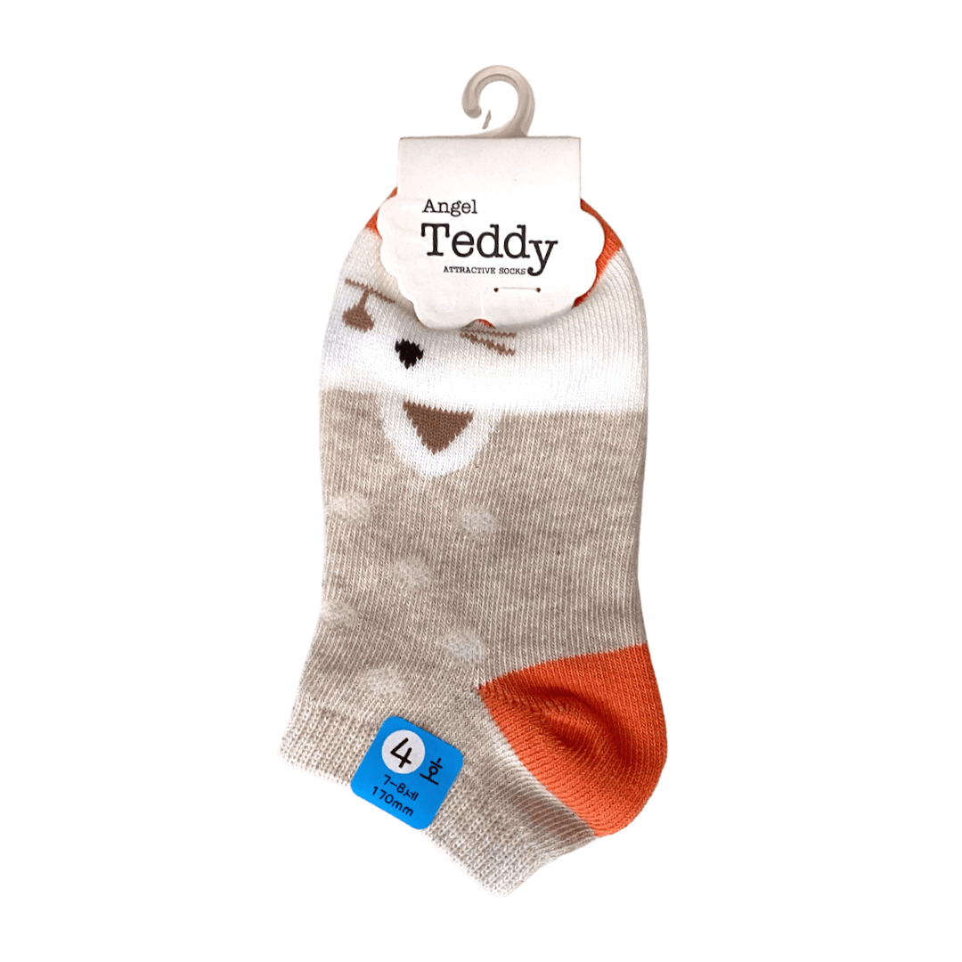 Kids Ankle Socks - Cream-coloured with Orange Cat 170mm(7~8) - Mu Shop