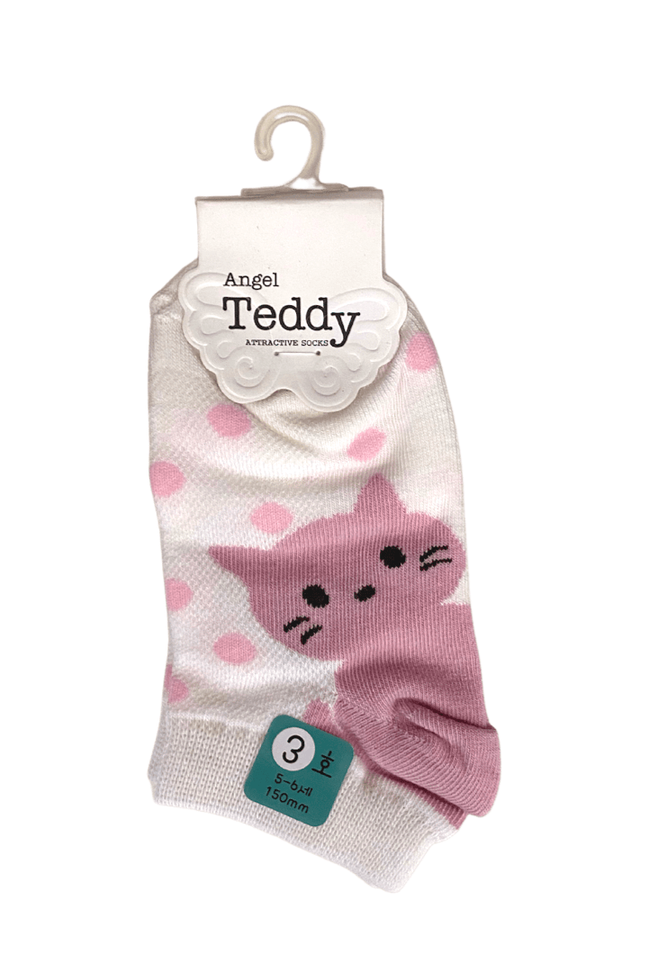 Kids Ankle Socks - Pink Cat 150mm(5~6) - Mu Shop