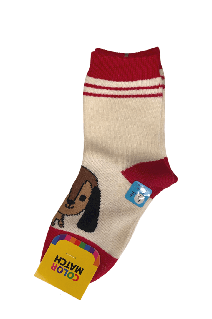 Kids Crew Socks - Cream-coloured and Red Dog 170mm(7~8) - Mu Shop