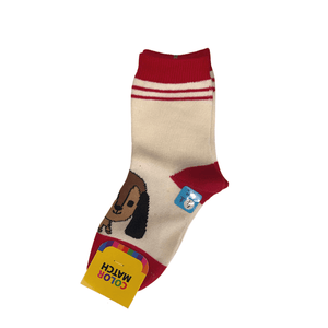 Kids Crew Socks - Cream-coloured and Red Dog 170mm(7~8) - Mu Shop