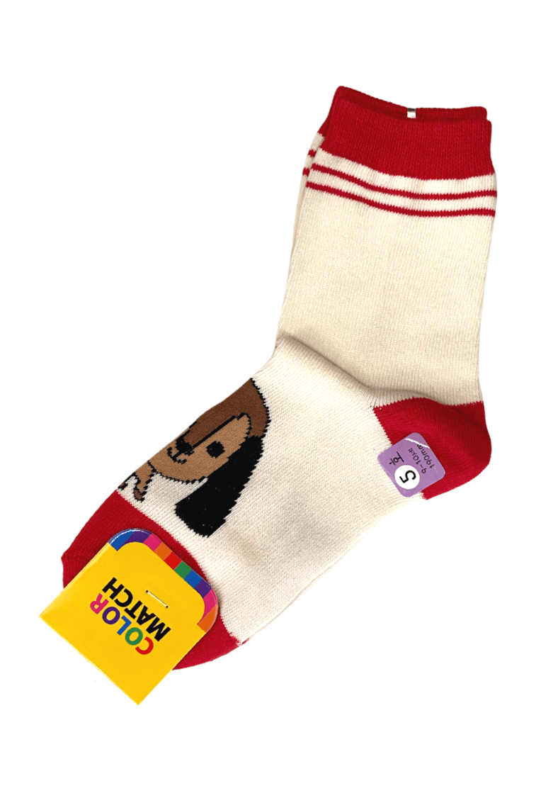 Kids Crew Socks - Cream-coloured and Red Dog 190mm(9~10) - Mu Shop