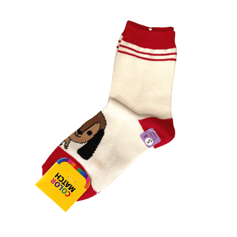 Kids Crew Socks - Cream-coloured and Red Dog 190mm(9~10) - Mu Shop