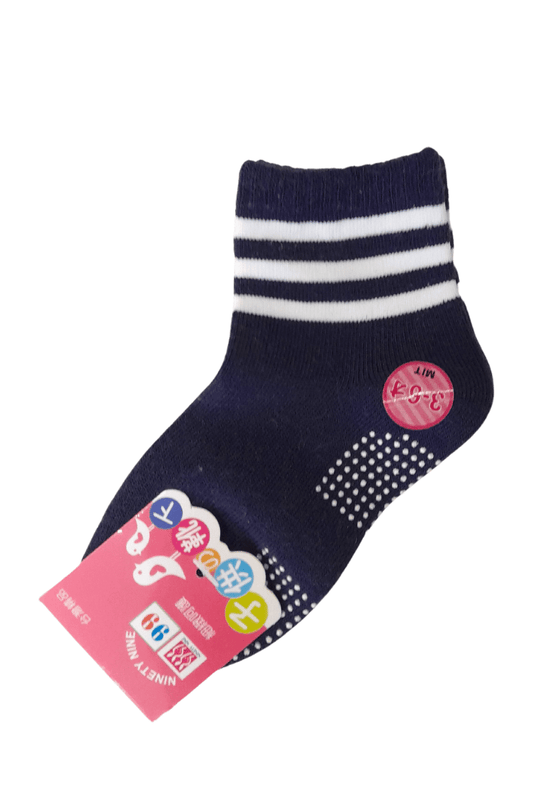 Kids Crew Socks - Dark Blue with white stripes 130-150mm (3~6) - Mu Shop