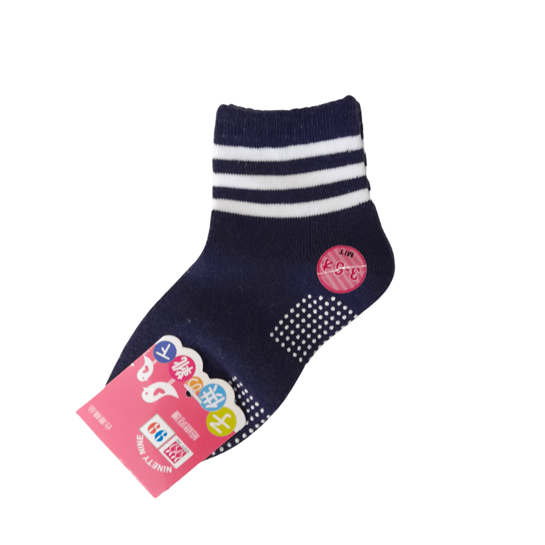 Kids Crew Socks - Dark Blue with white stripes 130-150mm (3~6) - Mu Shop