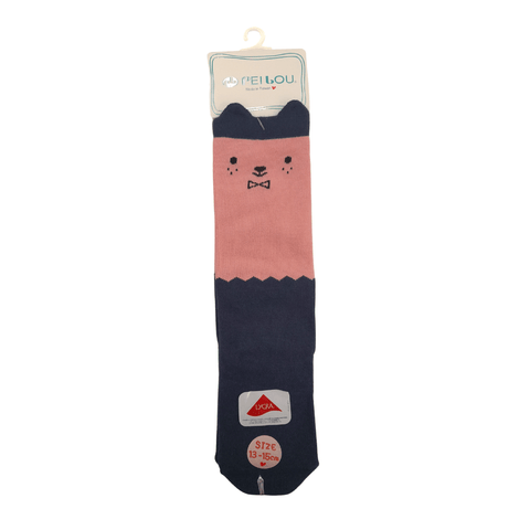 Kids Crew Socks - Pink and Dark Blue Dog Face (S) 7~8 - Mu Shop