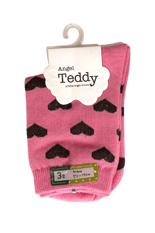 Kids Crew Socks - Pink Heart 150mm (5~6) - Mu Shop