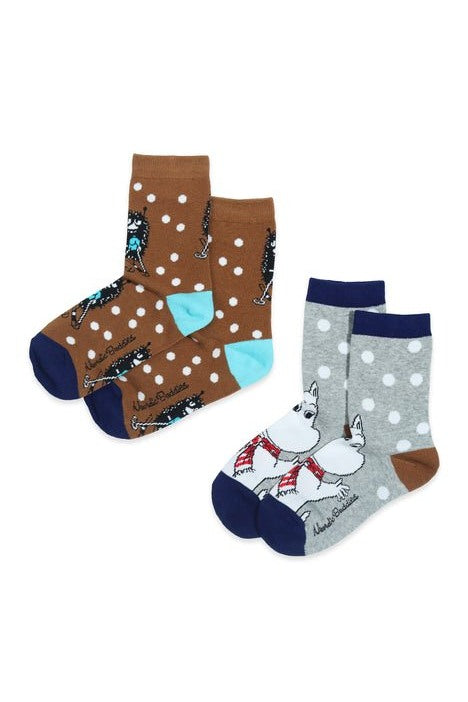 Kids Double Pack Moomintroll and Stinky Socks - Brown and Grey (EU 31-33) - Mu Shop