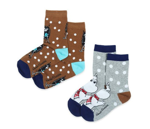 Kids Double Pack Moomintroll and Stinky Socks - Brown and Grey (EU 34-36) - Mu Shop