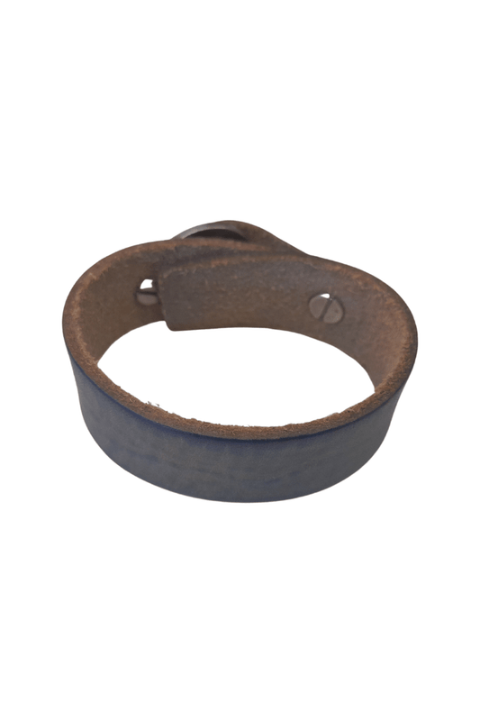 Leather Bracelet Blue - Round Metal - Mu Shop