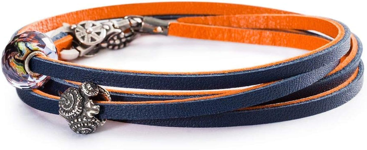 Leather Bracelet - Dark Blue/Orange 45cm - Mu Shop