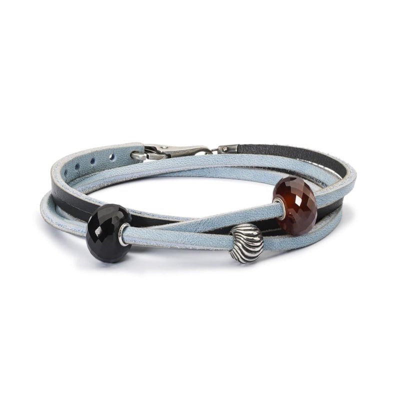 Leather Bracelet - Light Blue/Dark Grey 36cm - Mu Shop