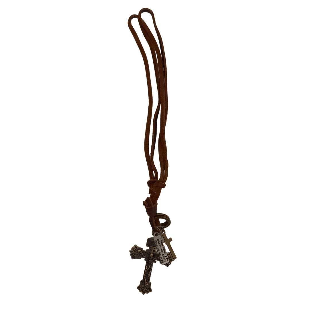 Leather Necklace Brown - Cross - Mu Shop