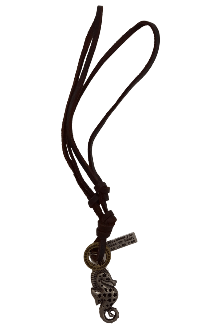 Leather Necklace Brown - Seahorse - Mu Shop