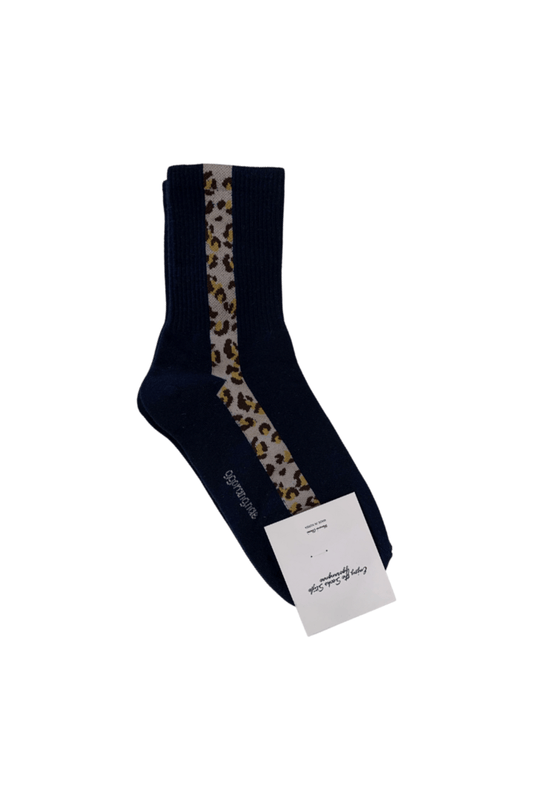 Leopard Stripe Adult Crew Socks - Navy Blue - Mu Shop