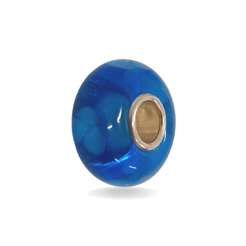 Light Blue Bead with Blue Flowers Universal Unique Bead #1402 - Mu Shop