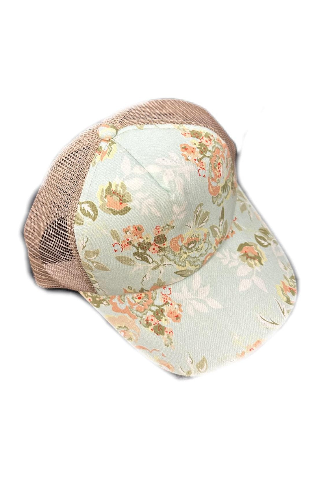 Light Green Floral Trucker Hat - Mu Shop