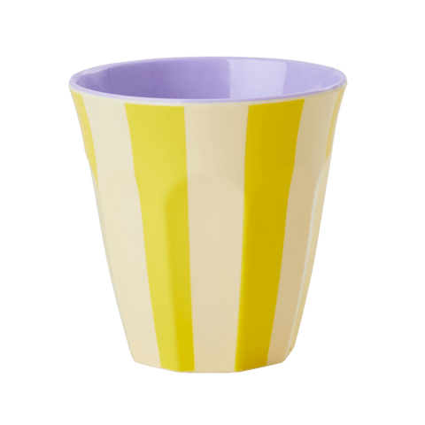 Melamine Cup with Cream Yellow Stripe Print - Medium - Mu Shop