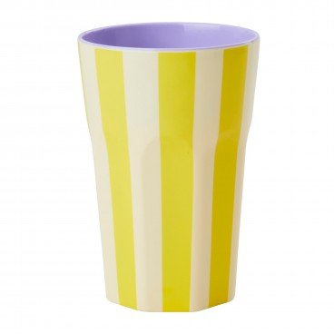 Melamine Cup with Cream Yellow Stripe Print - Tall - Mu Shop