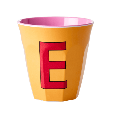 Melamine Cup with letter E Pink - Medium - Mu Shop