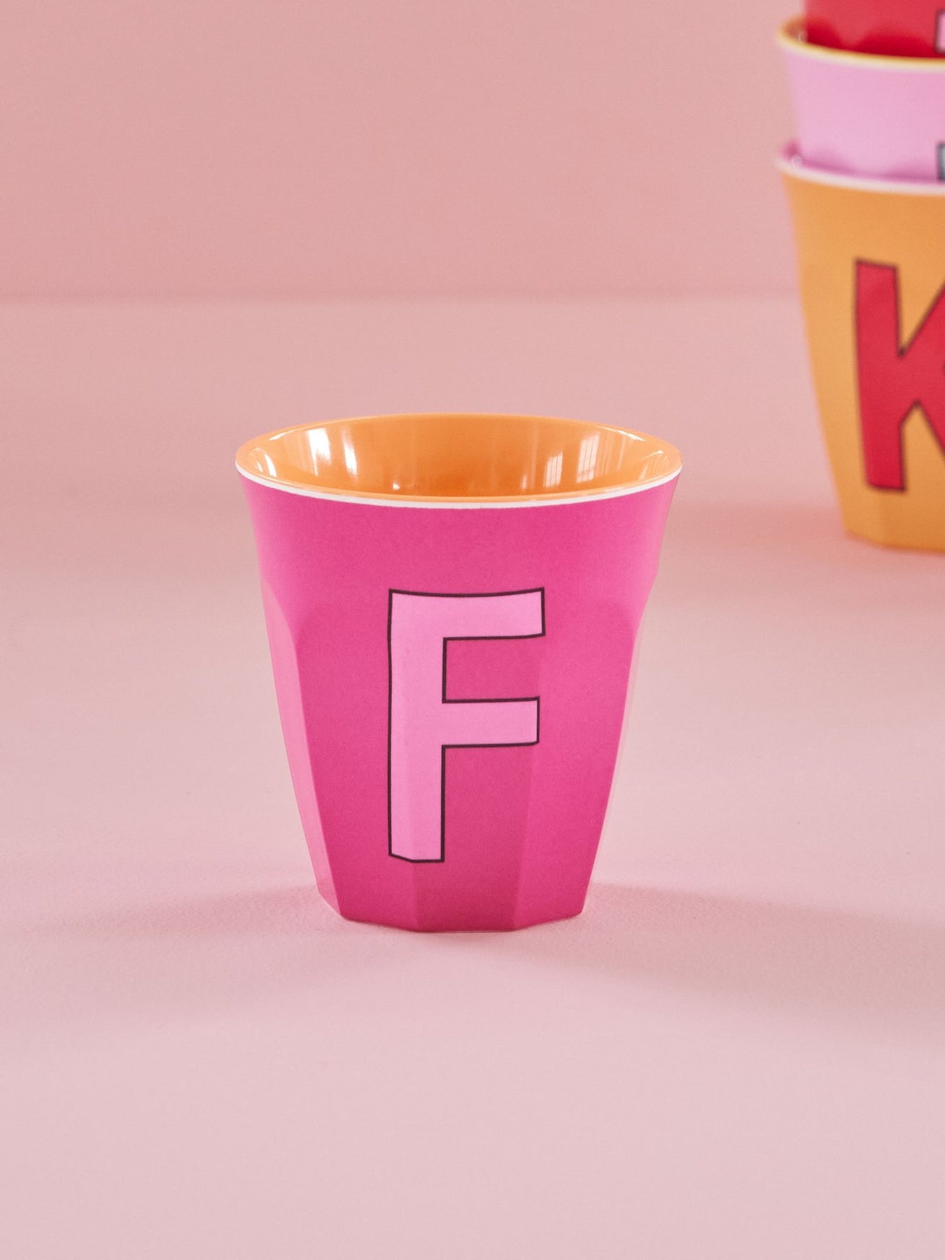 Melamine Cup with letter F Dark Pink - Medium - Mu Shop