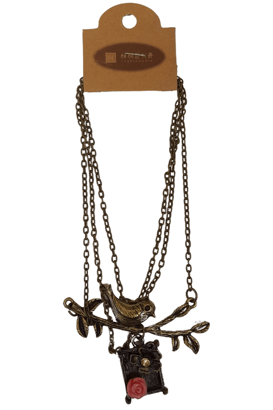 Metal Necklace - Bird and flower - Mu Shop