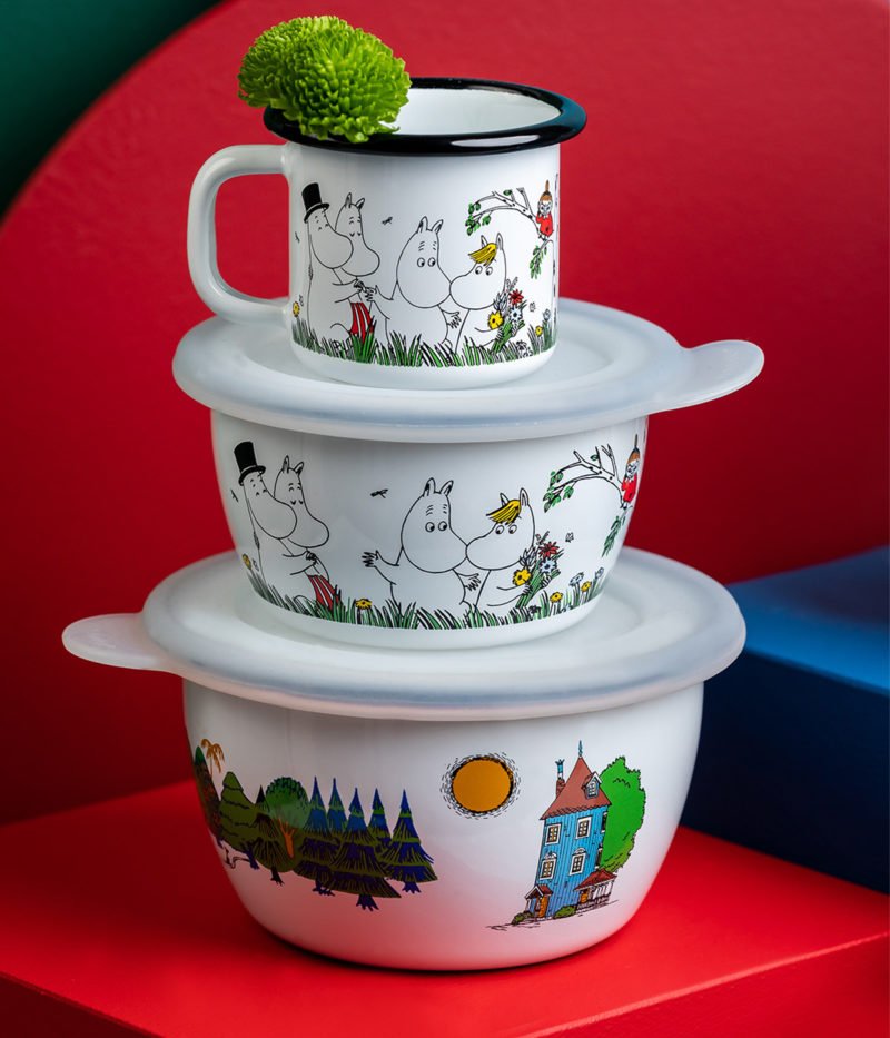 Moomin Enamel Bowl 3dl Happy Family - Mu Shop