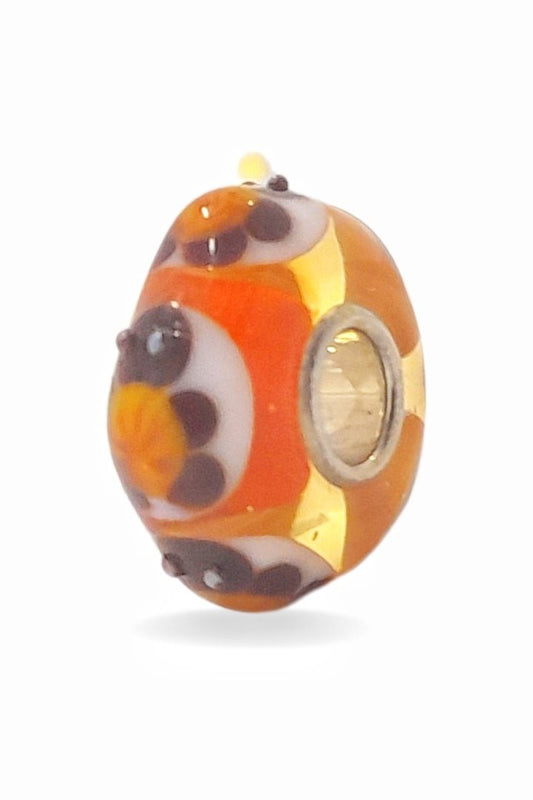 Orange Glass Bead with Purple Flowers Universal Unique Bead #1560 - Mu Shop