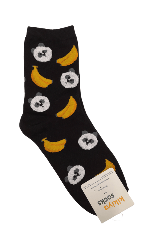 Panda and Banana Adult Crew Socks - Black - Mu Shop