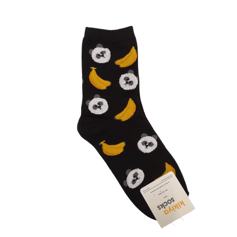 Panda and Banana Adult Crew Socks - Black - Mu Shop