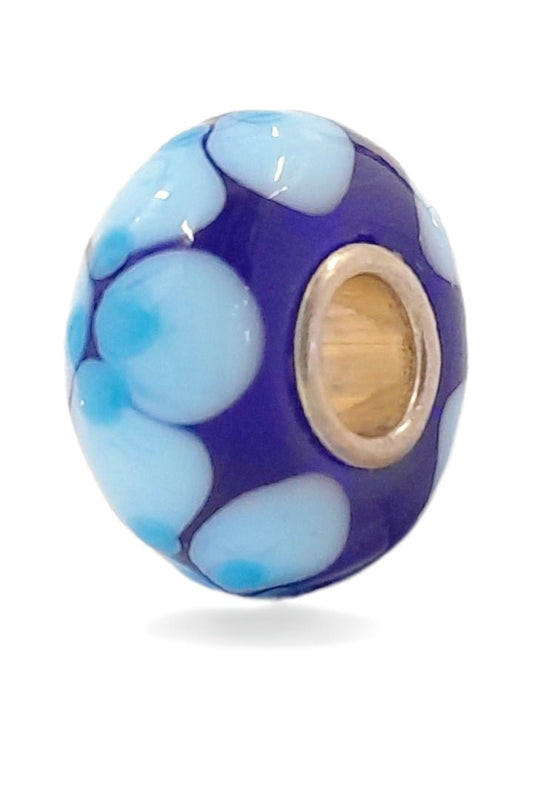 Purple Glass Bead with Blue Floral Universal Unique Bead #1534 - Mu Shop