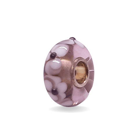 Purple Glass Bead with White Flowers Universal Unique Bead #1443 - Mu Shop