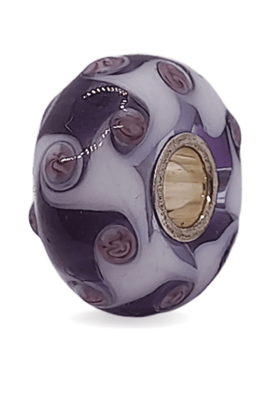 Purple Glass Bead with White Wave Pattern Universal Unique Bead #1510 - Mu Shop