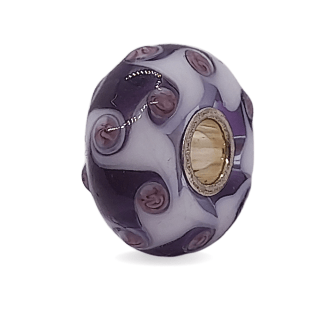 Purple Glass Bead with White Wave Pattern Universal Unique Bead #1510 - Mu Shop