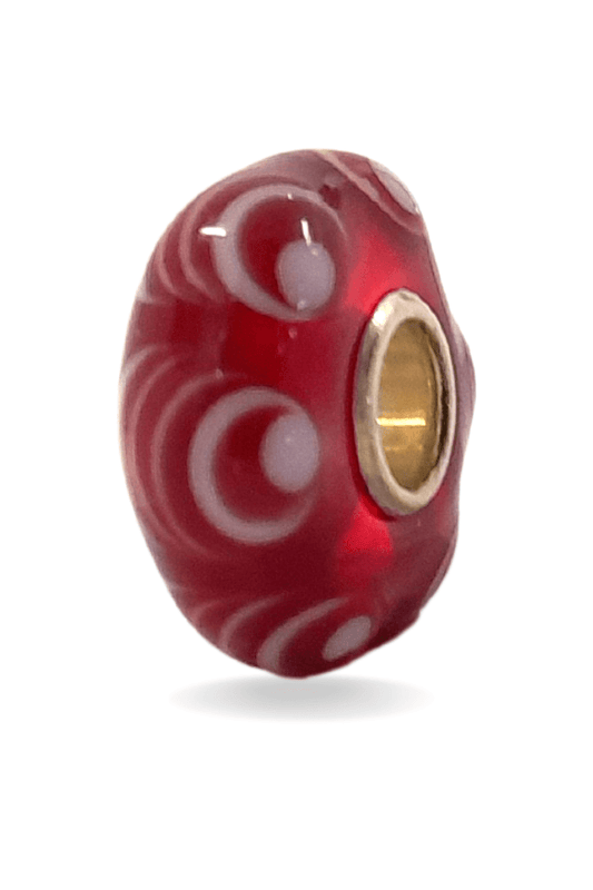 Red Glass Bead with Red and White Waves Universal Unique Bead #1550 - Mu Shop