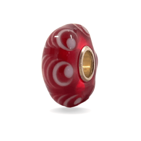 Red Glass Bead with Red and White Waves Universal Unique Bead #1550 - Mu Shop