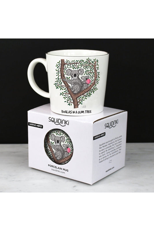 Squidinki Porcelain Mug: Koalas in a Gum Tree, Wombat & Robin - Mu Shop